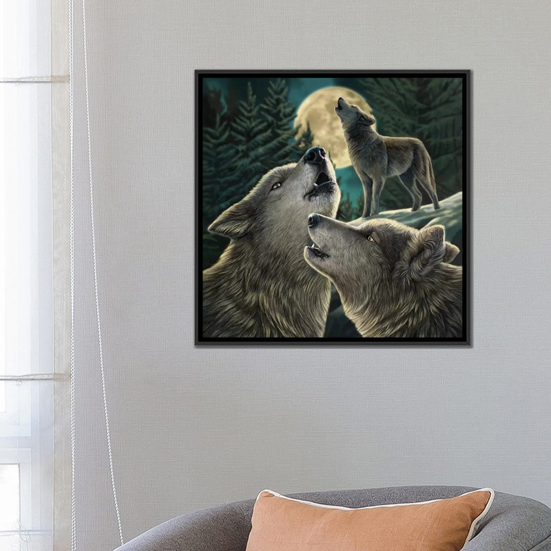 « loup song », impression sur toile, H 18 po x l 18 po x P 1,5 po, Toile avec cadre noir, Pas de tapis