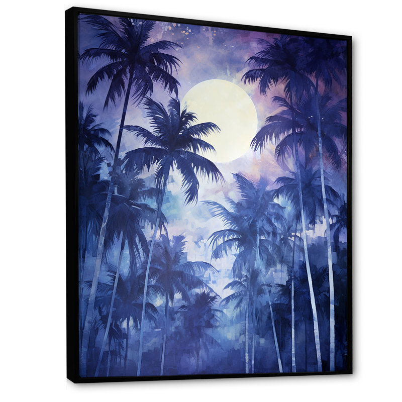 «Indigo Mystical Plam Tree Magic Impressions II», reproduction sur toile, Cadre flottant noir, H 40 po x l 30 po x P 1,5 po