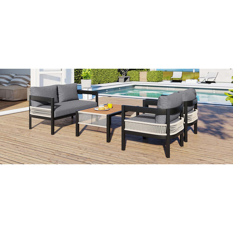 Ensemble de canapé d'extérieur en fer multi-personnes avec 1 table, Gris