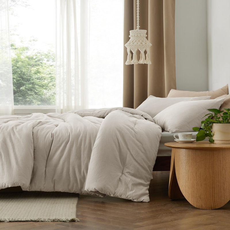 Best Seller Bedsure Cotton Fabric With Microfiber Inner Fill Comforter Set, 143TC, Linen Color