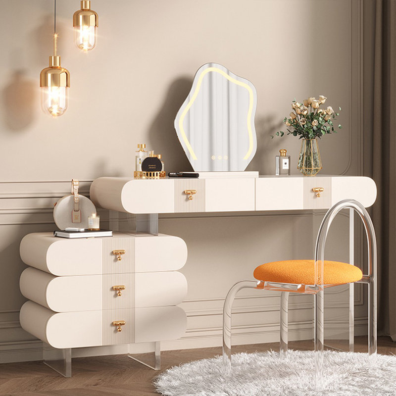 Coiffeuse de maquillage avec miroir lumineux, 5 tiroirs, prise de courant