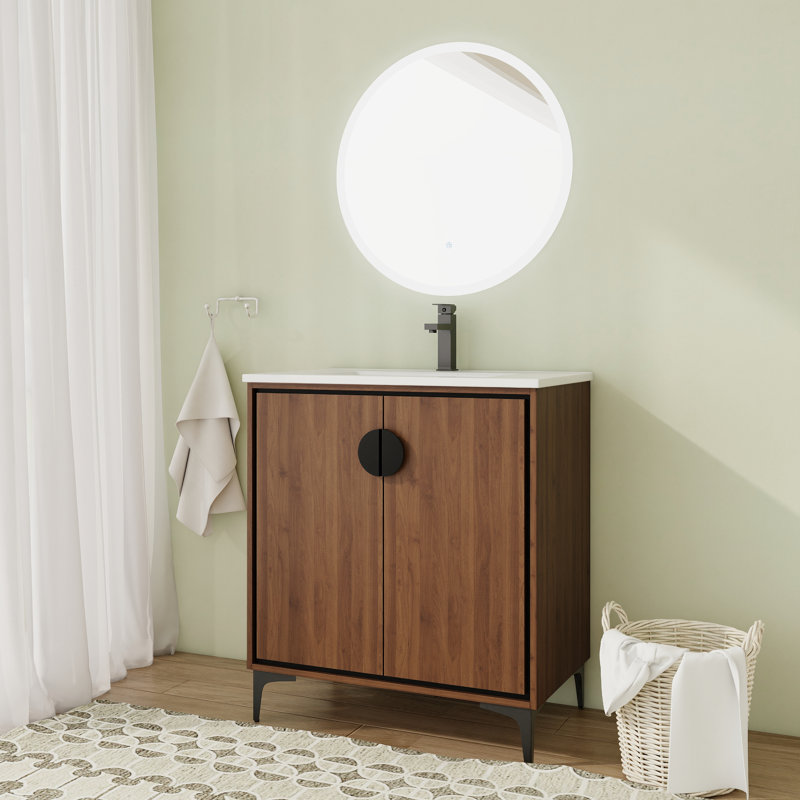 Meuble-lavabo simple 30,07 avec comptoir, Brun