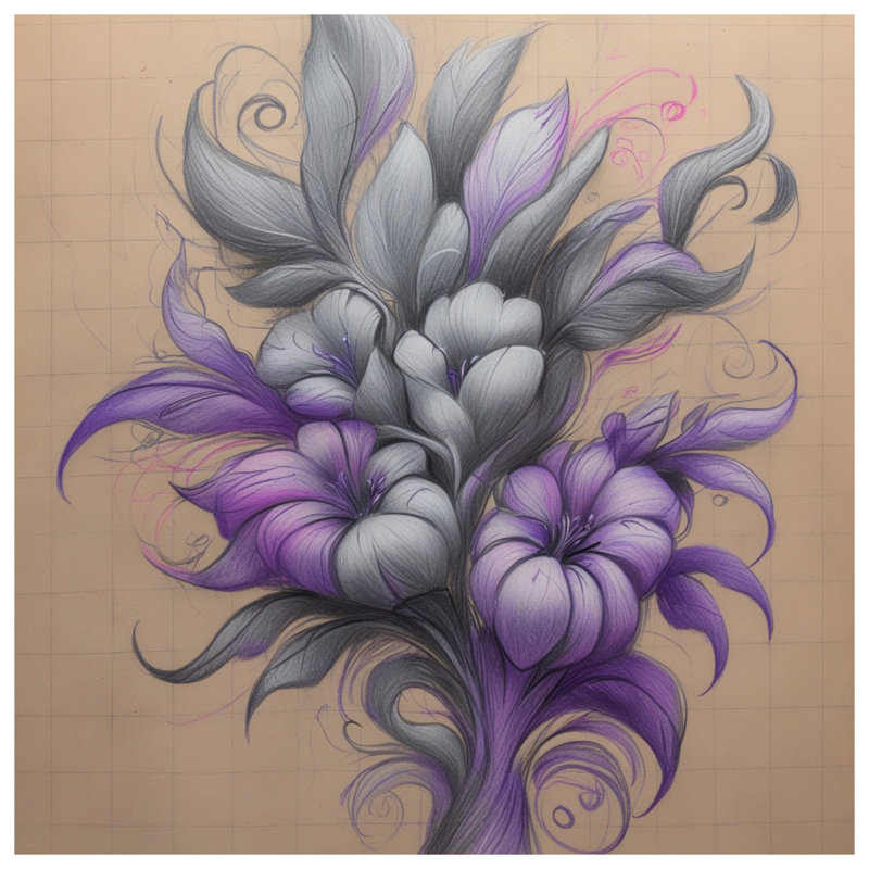 Tapis de bain violet à motif floral gris, L 24 po x L 17 po