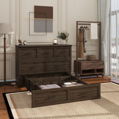 Murphy Bed Cabinet With Charging Station, Multi-Functional Foldable Platform Bed With 1 Large Storage Drawer For Guest Room, Small Bedroom