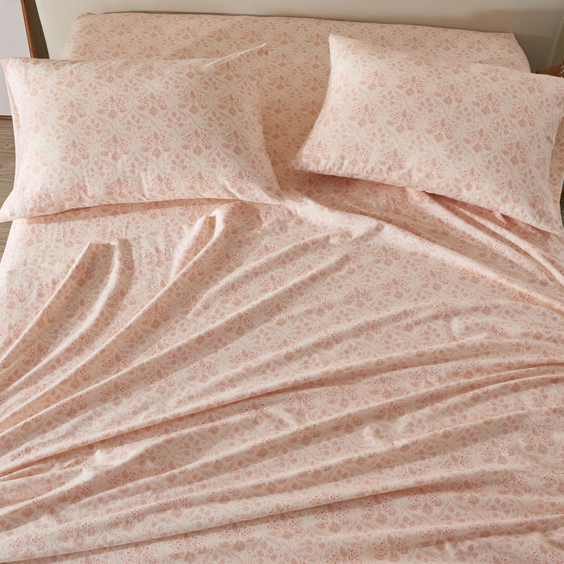 King Size Blue Floral Cotton Flannel Sheet Set