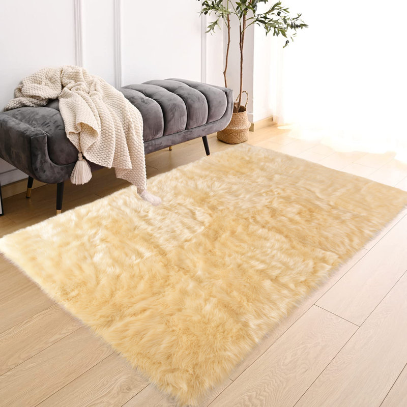 Chastyn Faux Sheepskin Indoor Rug, Rectangle 3' x 4'
