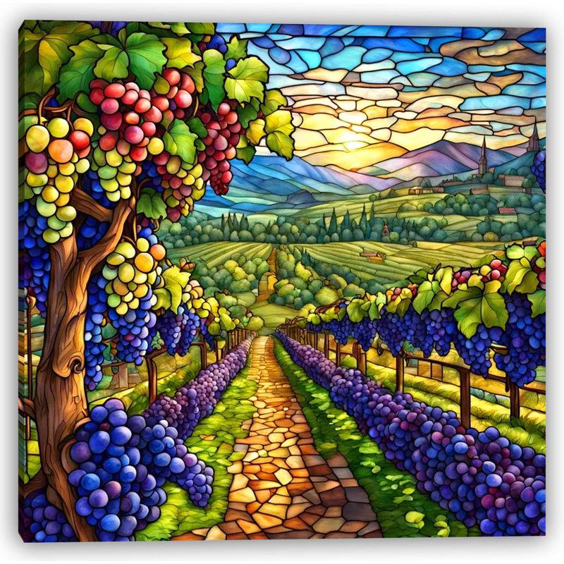 Toile tendue inspirée du vitrail Sunlit Vineyard, H 12 po x l 12 po