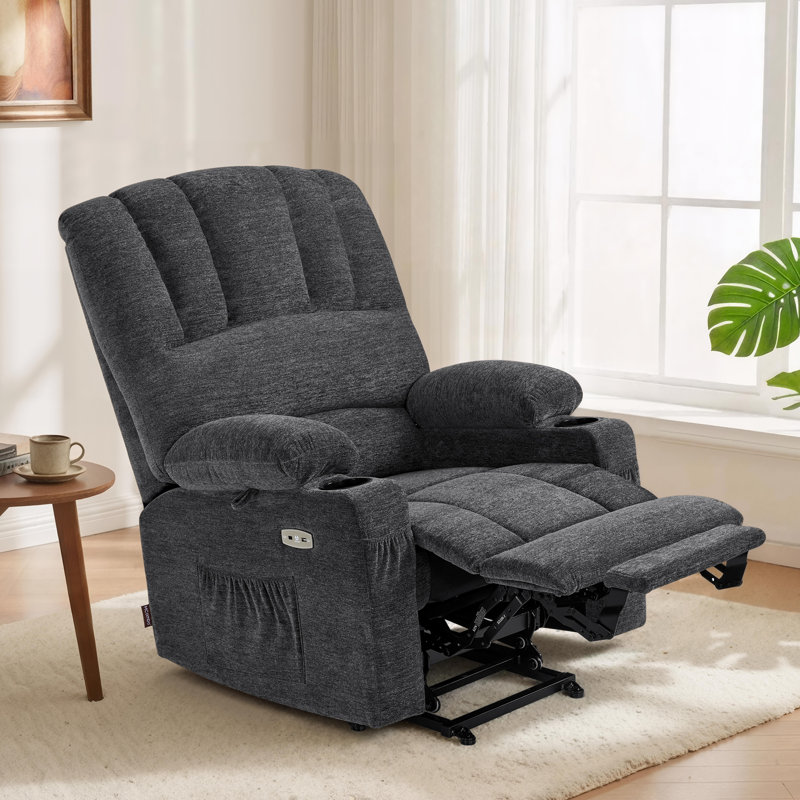 Power Recliner Lift Chair with Heat and Vibration Massage, Fabric, Dark Grey