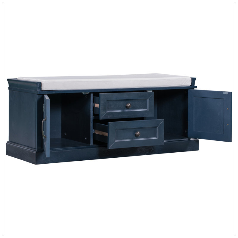 Banc de rangement pour chaussures de 42,5 po de largeur avec banc de rangement à coussins avec 2 tiroirs et 2 armoires