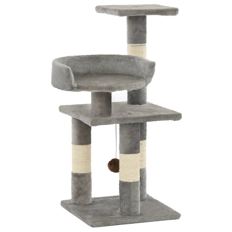  Arbre à chat, panneau de particules gris, peluche douce, corde de sisal moyenne