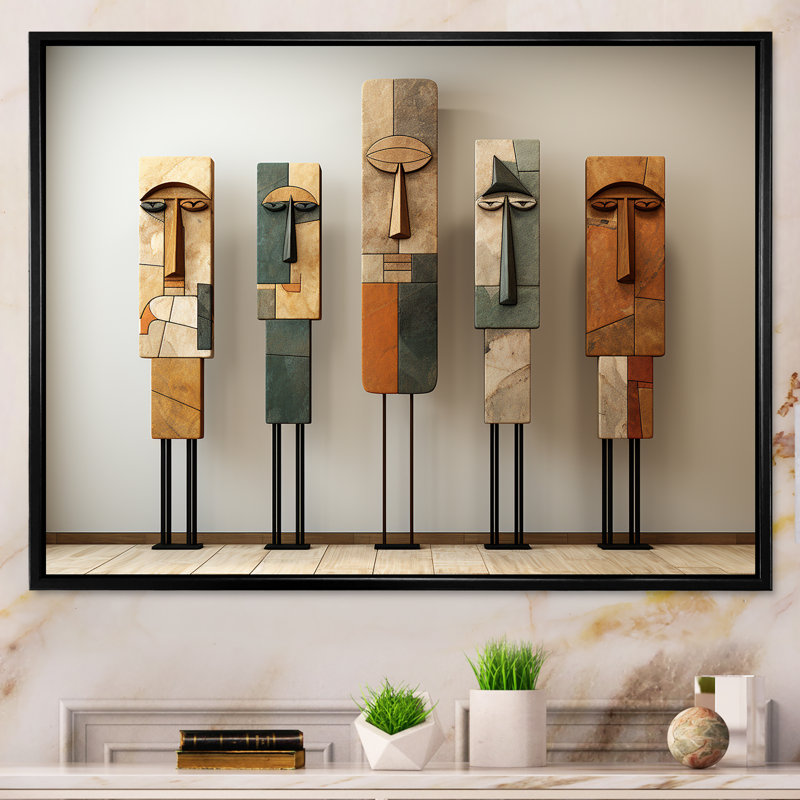 Art traditionnel africain pour totems, H 16 po x l 32 po x P 1 po, Cadre flottant noir