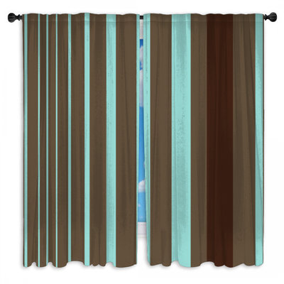 Brown Blue Stripes Window Curtains Stripes Sheer & Room Darkening - 2 Panels