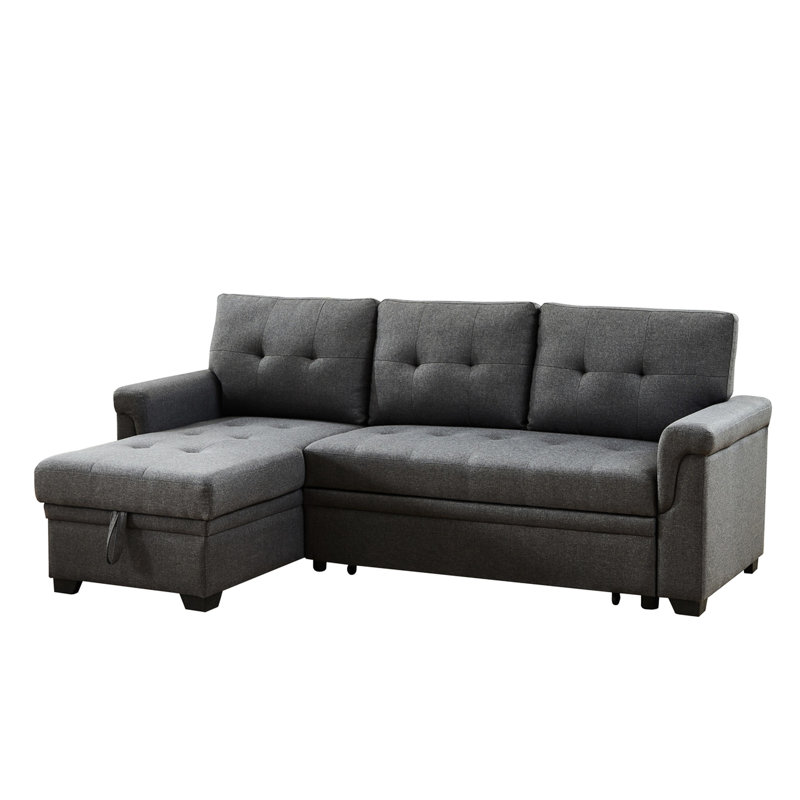Dark Grey Linen Sleeper Sectional With 84" Chaise For Storage Demand And Availability