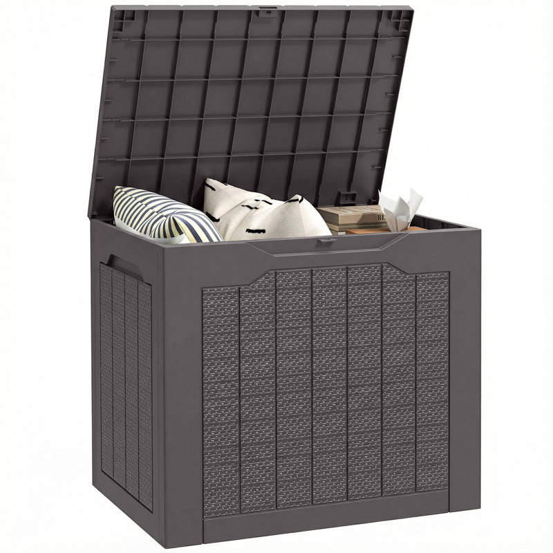Outsunny 97L Plastic Garden Storage Box with Handles Waterproof, Dark Grey