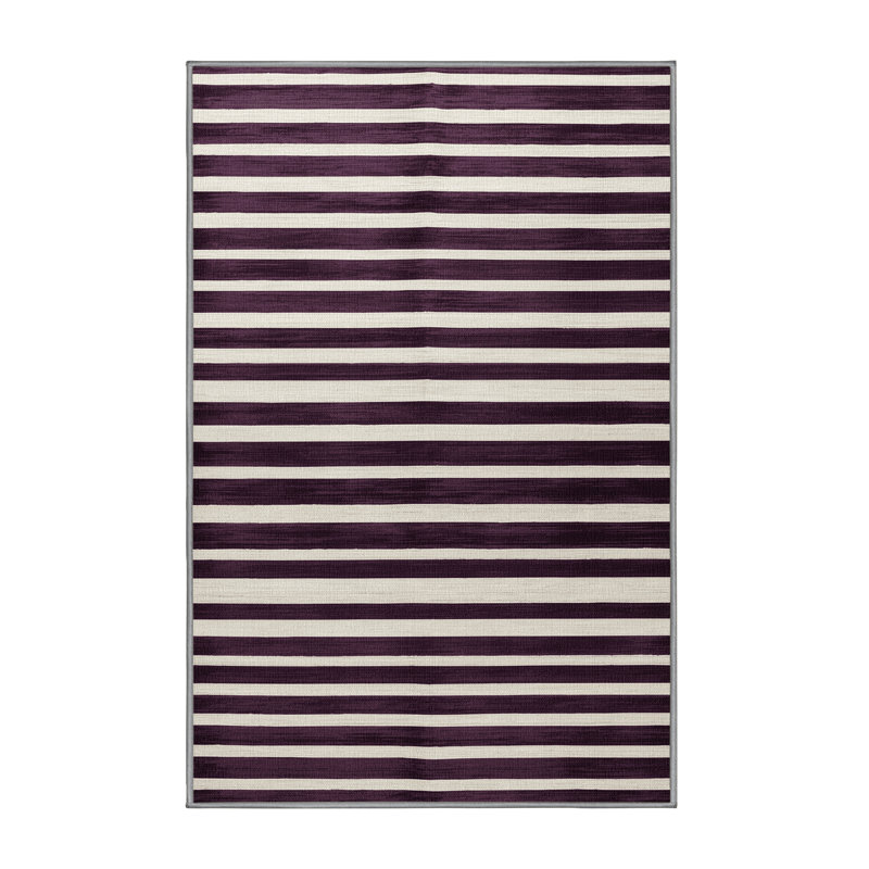 Tapis brun à rayures horizontales lavable à la machine, Rectangle 5 pi x 8 pi