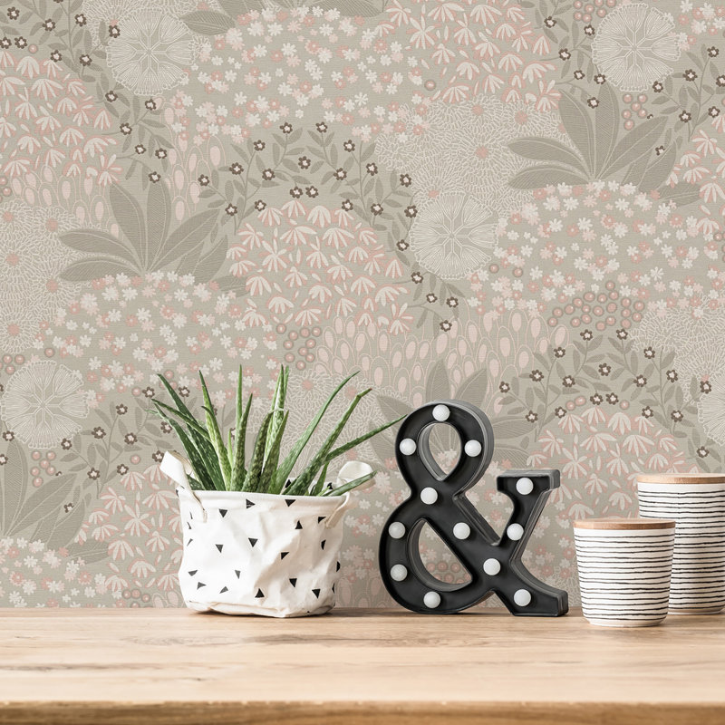 Fusion Forest Bloom Motif 32.97' L x 20.87" W Wallpaper Roll, Taupe/Pink