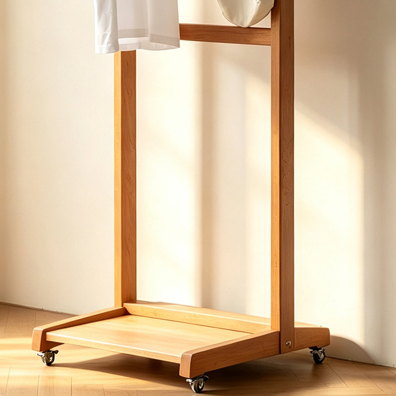Portemanteau roulant en bois massif, Brun