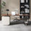 Bureau à 3 tiroirs en bois manufacturé rectangulaire brun noyer + noir + cristal crème + acier inoxydable