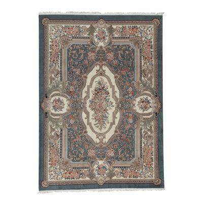 Tapis vert et ivoire noué à la main de haute qualité