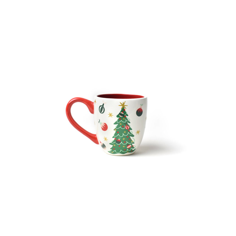 White Ceramic Christmas Tree Mug Set with Gold Stars