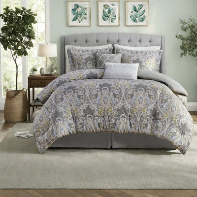 Ensembles de literie élégants en coton pour californien, motif damassé gris