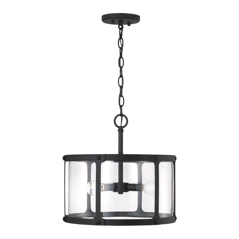 Luminaire suspendu en fer noir l 15 po x H 14 po avec verre transparent