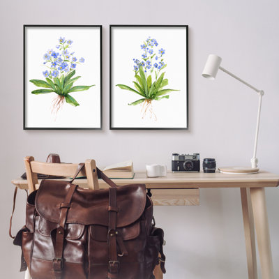 «Bluebird Garden Floral Bunch Spring Flower Bouquets» par Sally Swatland, ensemble de 2 reproductions d'art sur toiles