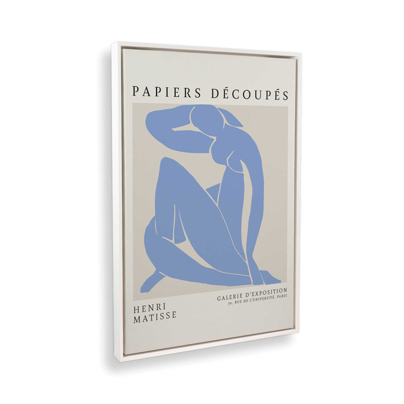 Blue Nude II Matisse, affiche d'art, H 12,75 po x l 8,75 po x P 1,75 po, Cadre flottant blanc opaque