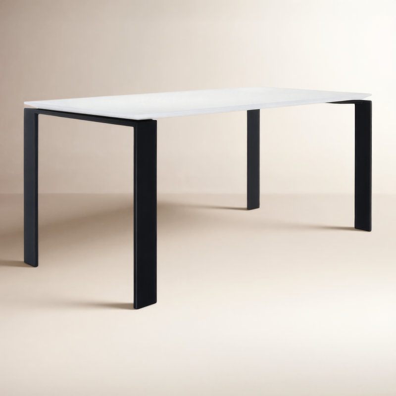 Four Metal Base Dining Table, 28" H x 88" W x 31" D, White Top/Aluminum Base