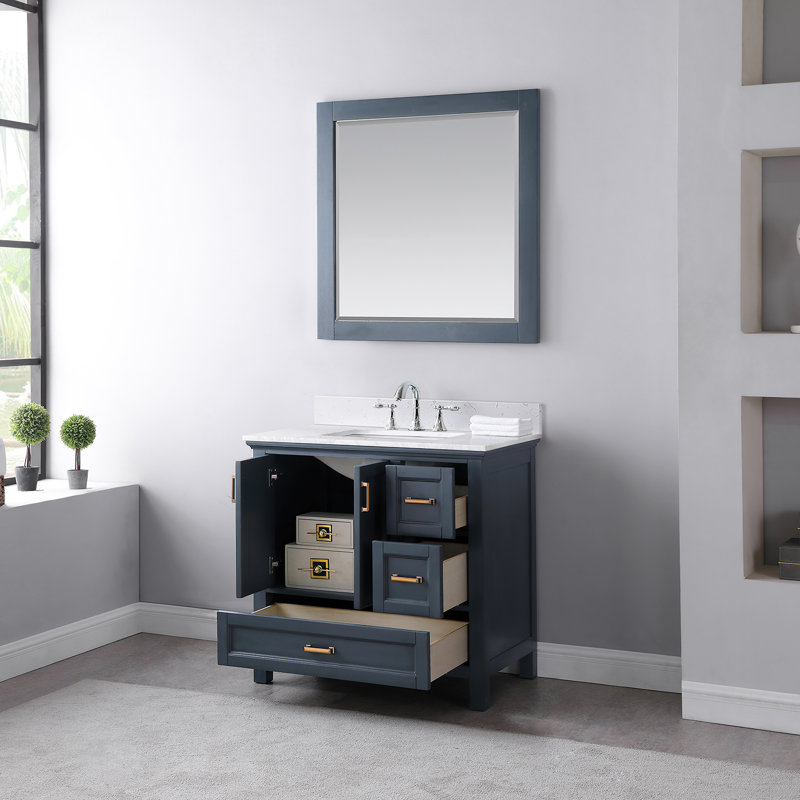 Ensemble de meuble-lavabo simple 36 "avec miroir Isla, Cuivre brossé, Bleu classique
