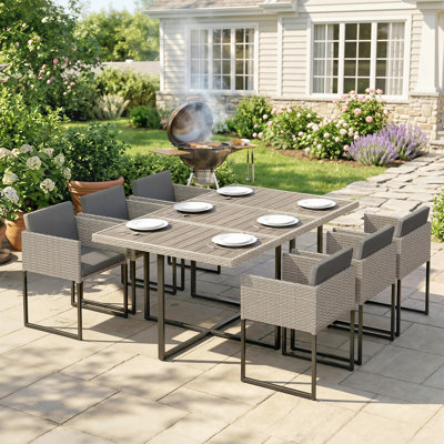 Outsunny 7 Piece Cube Rattan Garden Furniture Set Space-Saving