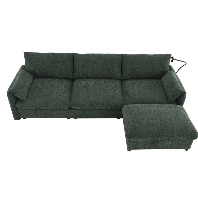 96.5'' L-Shaped Sectional Sofa With Storage Ottoman, Adjustable Phone Holder, USB Charger, And Padded Armrests For Comfort And Functionality