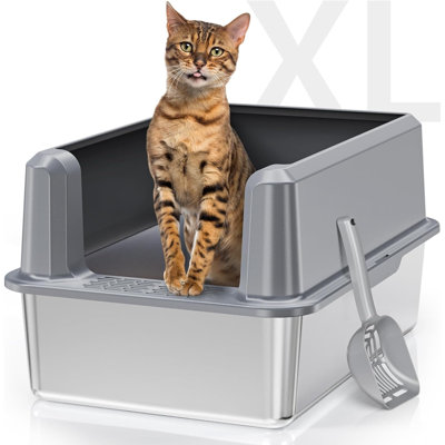 Bac à litière fermé avec couvercle, bac à litière en métal XL inodore pour les gros chats, bac à litière très grand pour chat, bac à litière facile à nettoyer, anti-fuite, avec pelle à litière