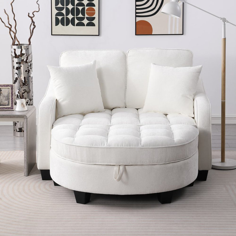 51" Upholstered Convertible Chaise Lounge Sofa Bed With  Manually Adjustable Backrest, White