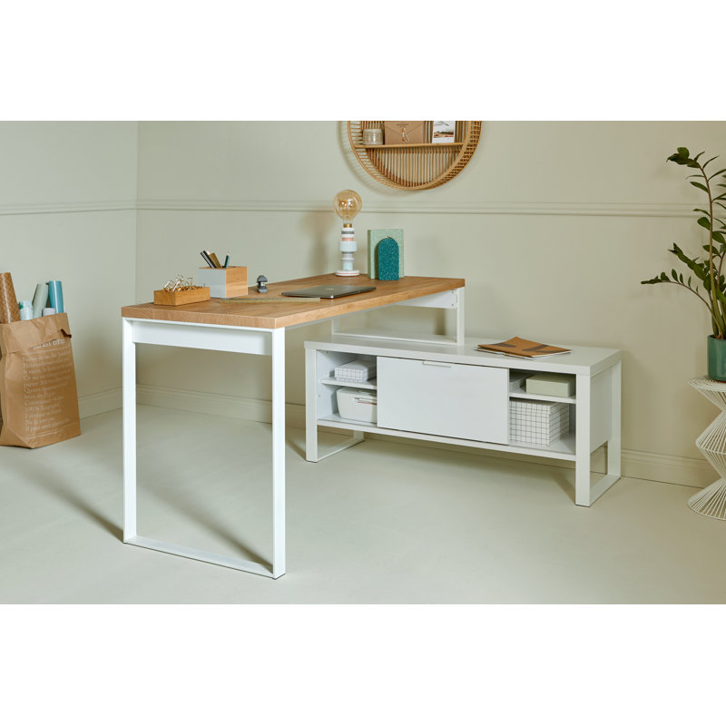 Apogee L-Shaped Writing Desk, White, Brown