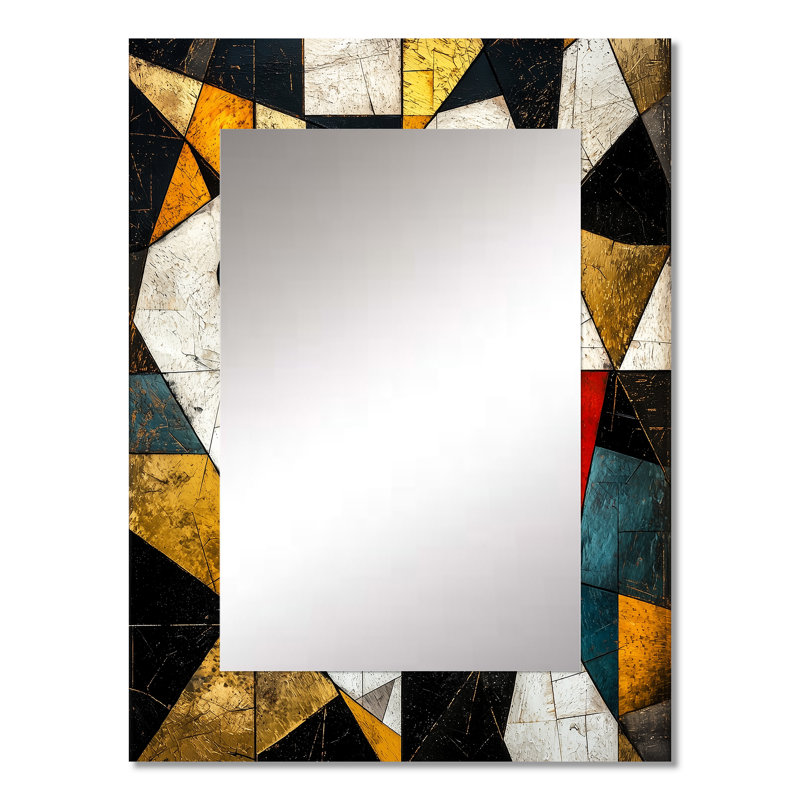 Black Yellow Fragmentation Abstract Shapes III - Abstract Shapes Mirror, Black Decorative Wall Mirror, Printed Metal Art