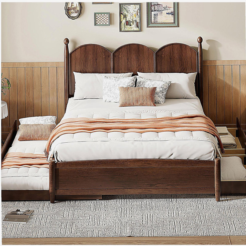 Grand lit plateforme avec 2 grands tiroirs et lit escamotable, Blanc