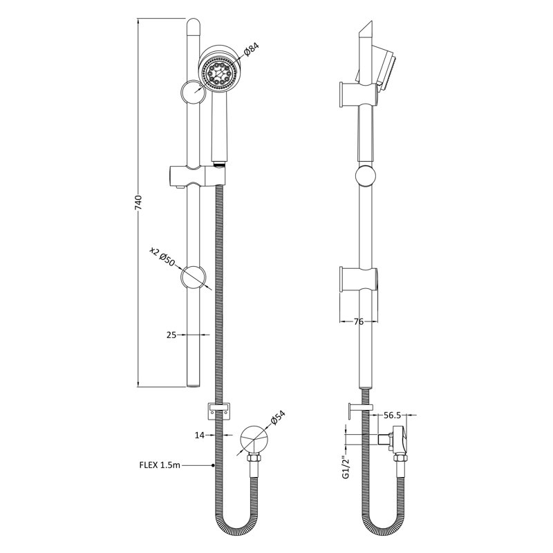 Slide Bar Shower Head with No