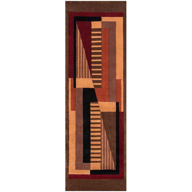 New Wave Wool Abstract Area Rug in Brown, Runner 2'6" x 8'