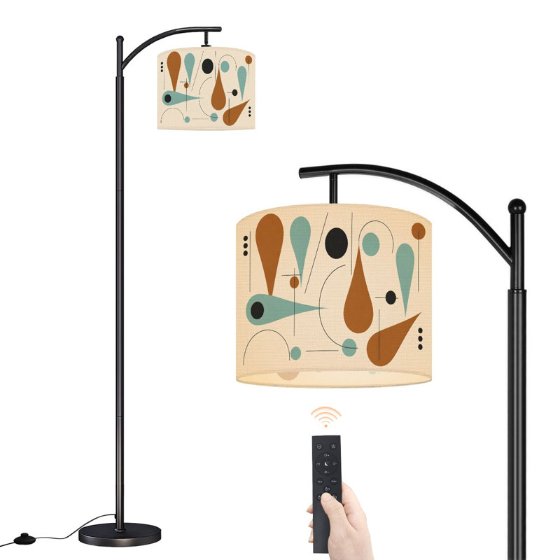 Lampe sur pied à arc avec abat-jour réglable à formes géométriques abstraites