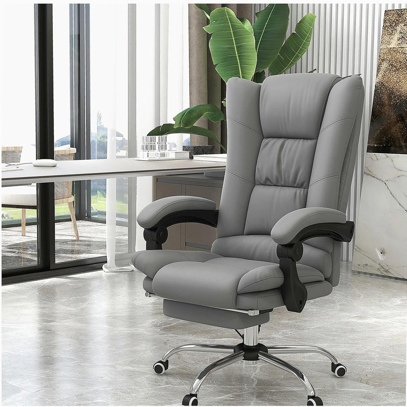 Chaise de bureau avec massage par vibration et fonction de chauffage, avec repose-pieds, gris