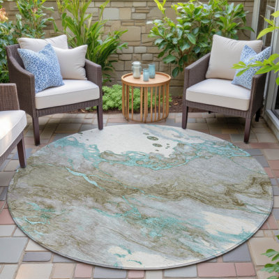 Tapis bleu sarcelle Xhevrie lavable à la machine intérieur / extérieur