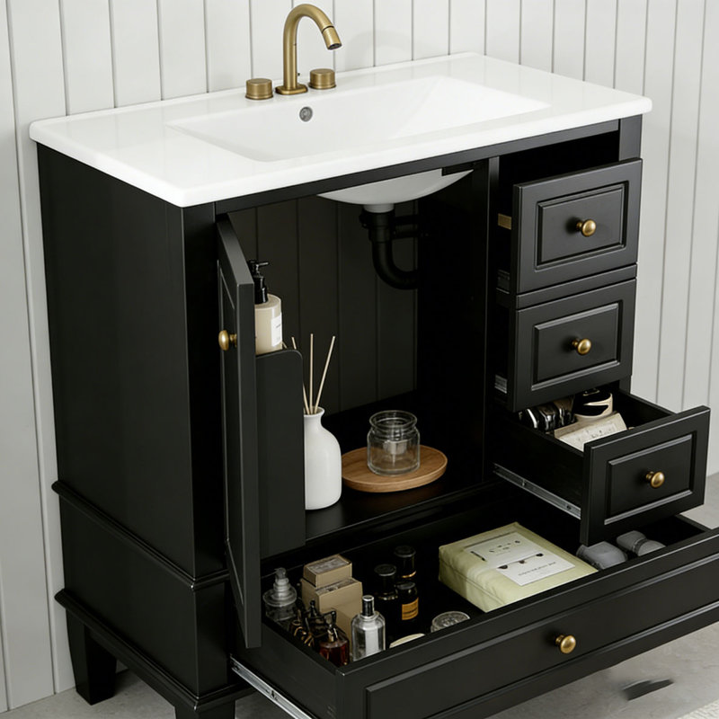 Meuble-lavabo 30 po avec lavabo, Noir