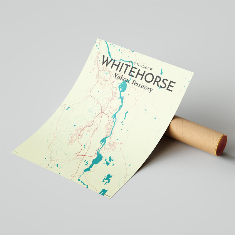 «Whitehorse City Map», impression, Vert / beige, H 20 po x l 16 po