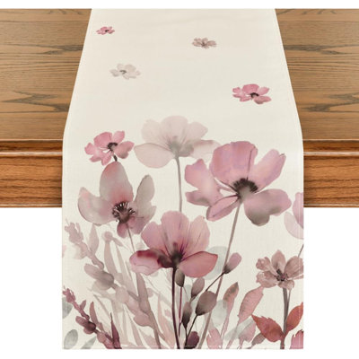 Poppy Floral Leaves Spring Table Runner, Seasonal Summer Fall Kitchen Dining Table Decoration For Home Party Decor