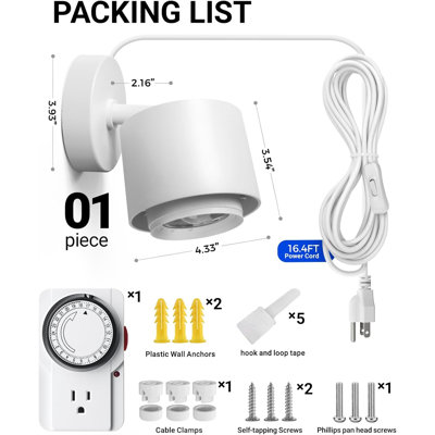 Barrina Tr40a Track Grow Light For Indoor Plants, 40w Wall-mounted Grow Bulbs With Adjustable Beam Angle (15°-60°), 5000k Full Spectrum Plant Spotlight With Timer & 16.4' Power Cord, 1-pack