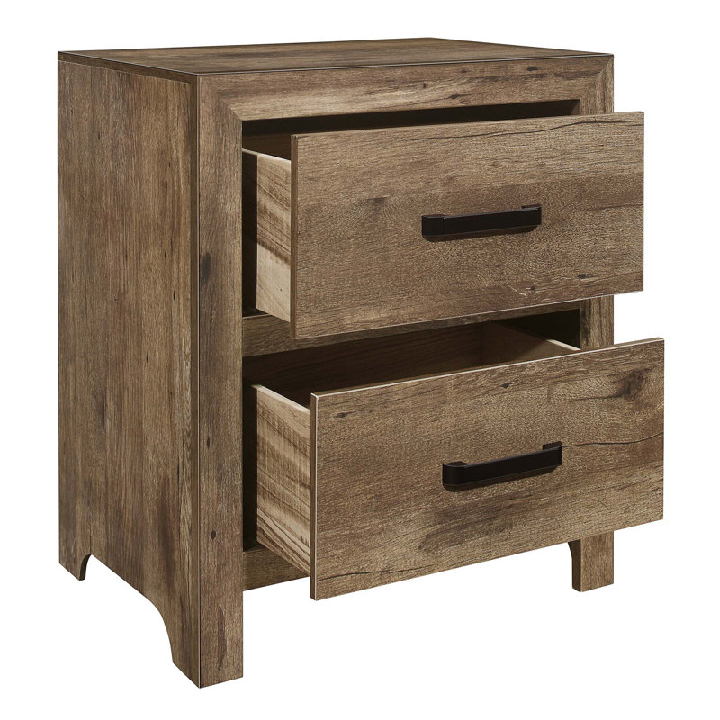 Chambre à coucher Table de chevet en bois 1Pc 2X tiroirs style transitionnel