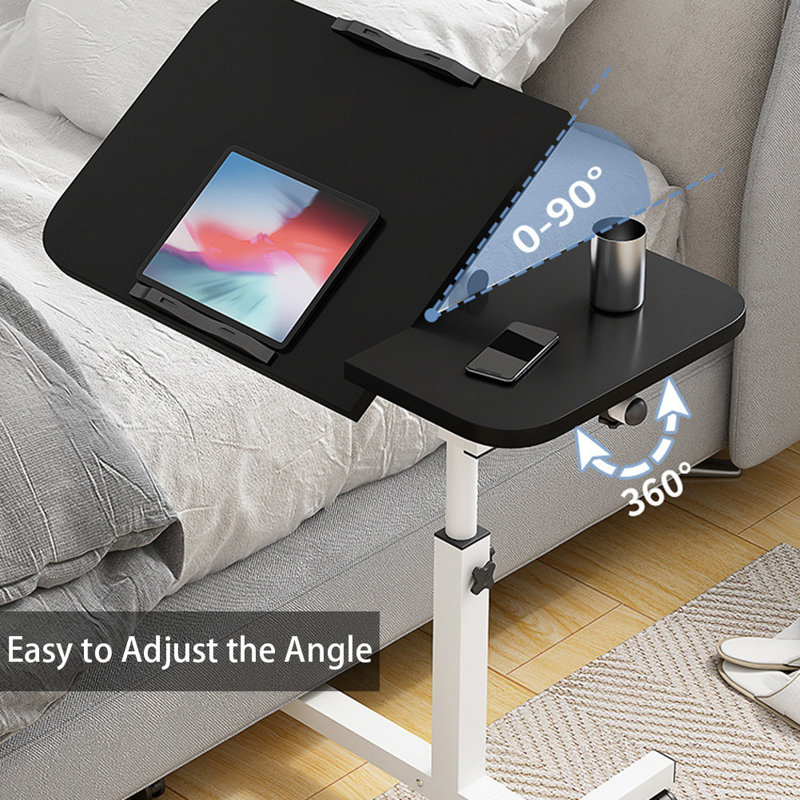 Adjustable Tilt Overbed Bedside Table with Wheels, Mobile Laptop Standing Desk Portable Rolling Computer Cart Movable End Table Sofa Side Table for Home Hospital Use