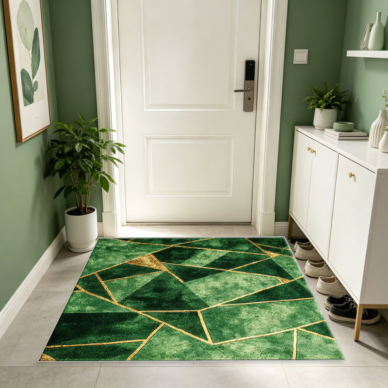 Green Gold Geometric carpet-easy to clean, machine-washable, soft and comfortable; suitable for door mats, kitchens, living rooms, bedrooms, corridors, and laundry areas. Easy to clean, durable carpet for home decoration.