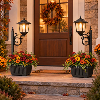 Lot de 2 lampadaires solaires avec jardinières, luminaires décoratifs d'extérieur à fixer au mur ou à poser.